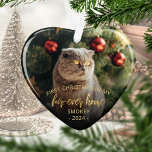 Pet Photo First Christmas Forever Home Gold Script Ornament<br><div class="desc">Commemorate your pet's first Christmas in their new home with this beautiful heart-shaped keepsake ornament. The text reads "First Christmas in my fur-ever home, " with the words "fur-ever home" in elegant gold faux foil script. Replace the sample image with a photo of your cat or dog and add their...</div>