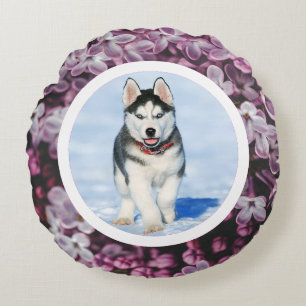Pet photo - flower background round pillow