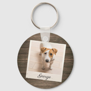 Pet Photo Frame Rustic Wood Personalized Keychain