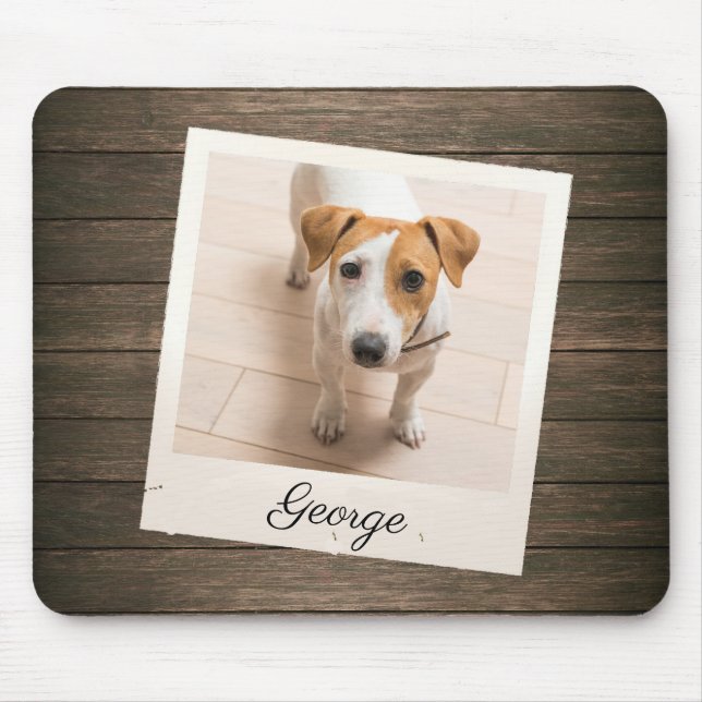Pet Photo Frame Rustic Wood Personalized Mouse Pad (Front)