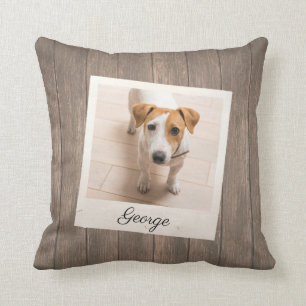 Pet Photo Frame Rustic Wood Personalized Throw Pillow