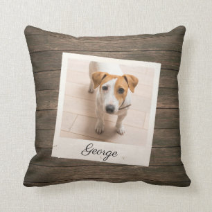 Pet Photo Frame Rustic Wood Personalized Throw Pillow