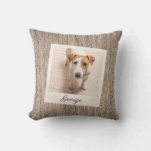 Pet Photo Frame Rustic Wood Personalized Throw Pillow