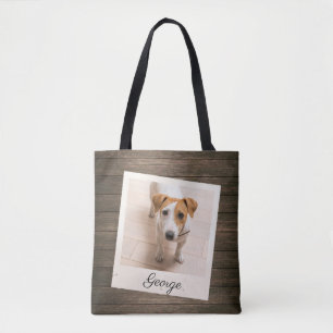 Pet Photo Frame Rustic Wood Personalized Tote Bag