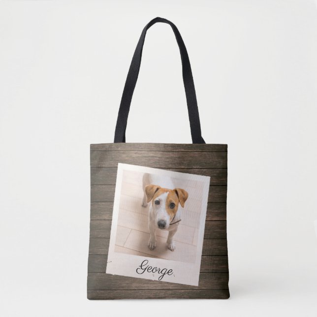 Pet Photo Frame Rustic Wood Personalized Tote Bag (Front)