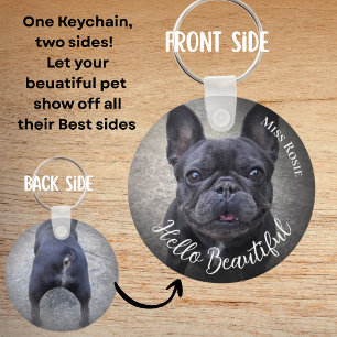 Pet Photo Front and Back Pet Name fun Keychain