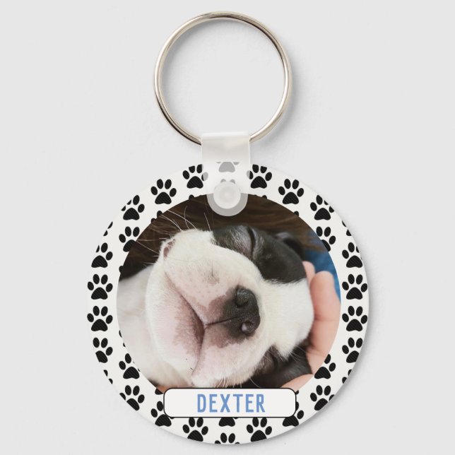 Pet Photo Modern Pawprint  Keychain (Front)
