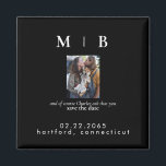 Pet Photo Monogram Black Save the Date Wedding Magnet<br><div class="desc">Simple & Sleek Black with Black Monogram Save the Date.  Wedding. First and Last Names.  Couple with pet photo.  Pet included in invitation.  Magnet.</div>