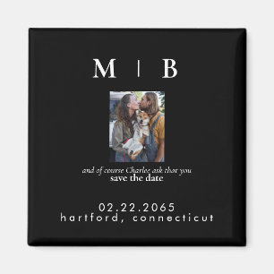 Pet Photo Monogram Black Save the Date Wedding Magnet