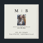 Pet Photo Monogram Cream Save the Date Wedding Magnet<br><div class="desc">Simple & Sleek Black with Cream Monogram Save the Date.  Wedding. First and Last Names.  Couple with pet photo.  Pet included in invitation.  Magnet.</div>