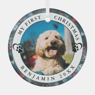 Pet Photo My First Christmas Glass Ornament