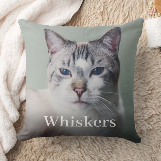 Pet Photo Name Cat Keepsake Throw Pillow (Blanket)