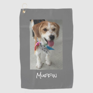 Pet Photo & Name, Customize, Grey Golf Towel
