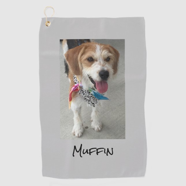 Pet Photo & Name, Customize, Light Grey Golf Towel (Front)