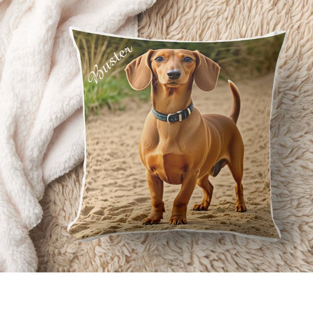 Pet Photo & Name Dachshund Personalize Throw Pillow (Creator Uploaded)