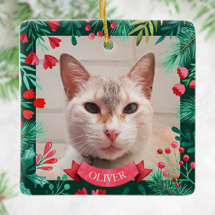Pet Photo Ornament Watercolor Botanicals