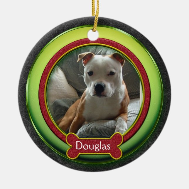 Pet Photo Ornement Rouge Vert Noël (Devant)