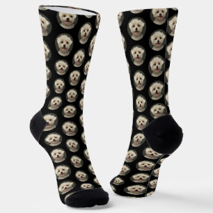 Pet Photo Pattern on Black Trendy Custom Socks