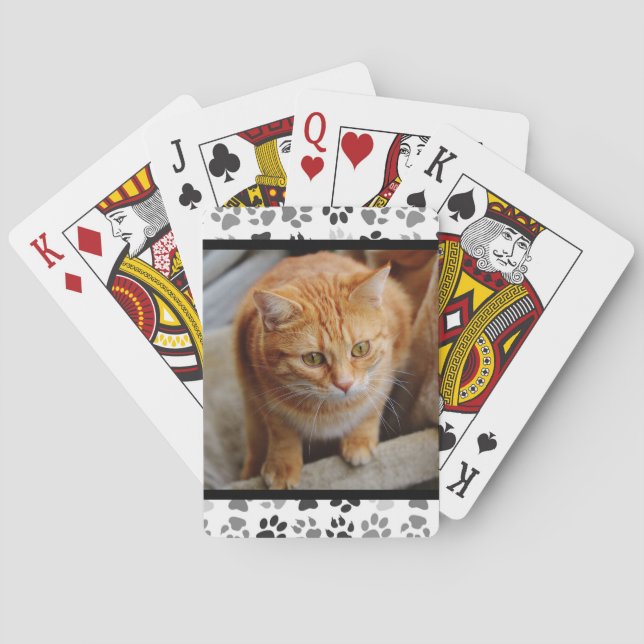 Pet Photo Paw Prints Customize Personalize Cat Dog Playing Cards (Back)