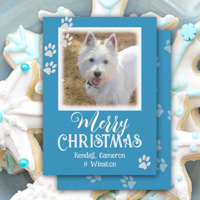 Pet Photo Paw Prints Merry Christmas Cards (Creator Uploaded)