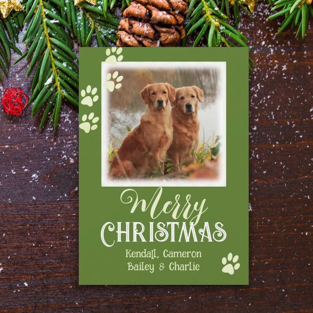 Pet Photo Paw Prints Merry Christmas Cards (Creator Uploaded)