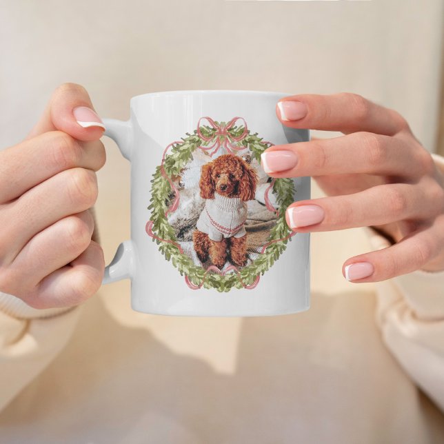 Pet Photo Personalized Dog Lover Christmas Wreath Coffee Mug (Creator Uploaded)