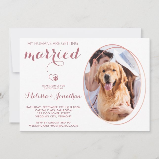Pet Photo Personalized Dog Wedding Rose Gold Invitation (Front)