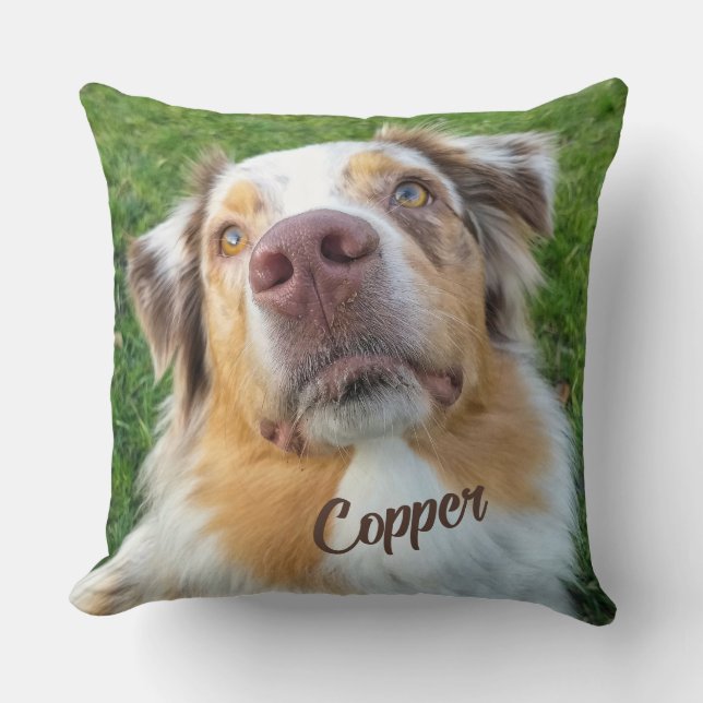 Pet Photo Personalized Name Throw Pillow (Front)
