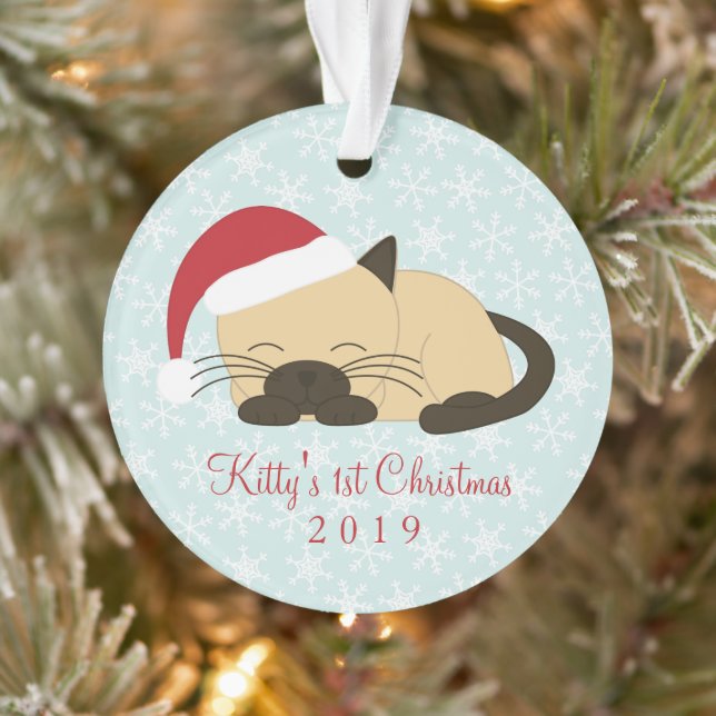 Pet Photo Pointed Cat Christmas Ornament (Tree)