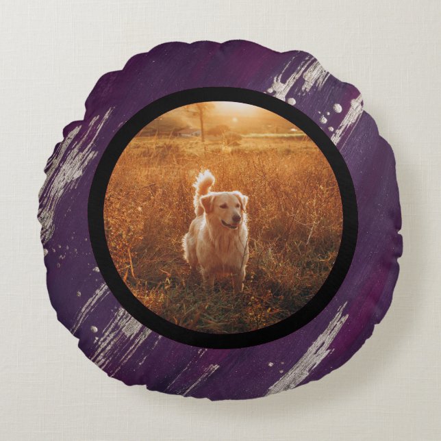pet photo - purple gold round pillow (Front)