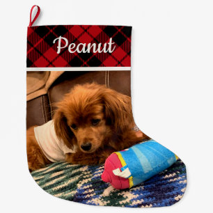 Pet Photo Red Plaid Reversible Personalized Large Christmas Stocking