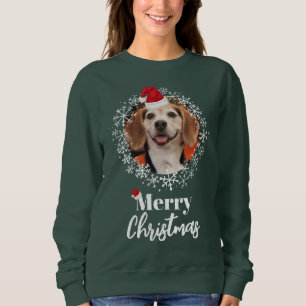 Pet Photo Red Santa Hat Dark Green Christmas Sweatshirt