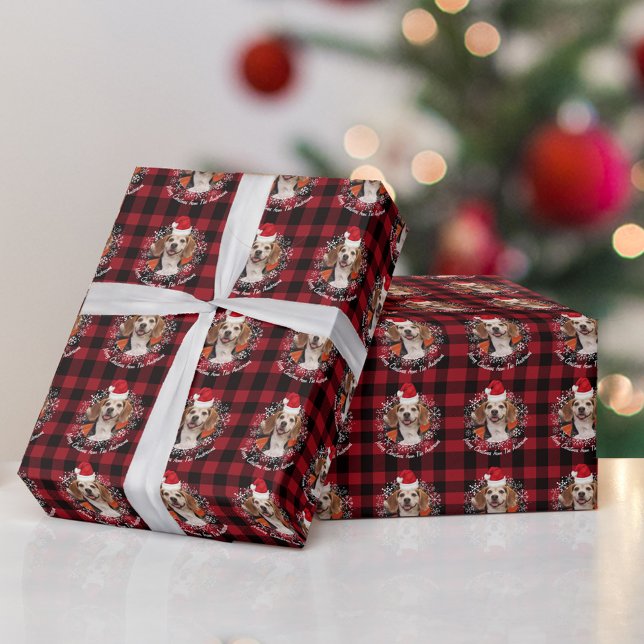 Pet Photo Santa Hat & Red Buffalo Plaid Wrapping Paper (Creator Uploaded)