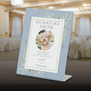 Pet Photo Signature Drink Greenery Dusty Blue Pedestal Sign