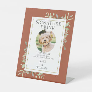 Pet Photo Signature Drink Greenery Terracotta Pedestal Sign
