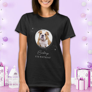 Pet Photo Silver Stars Personalized Dog Birthday T-Shirt