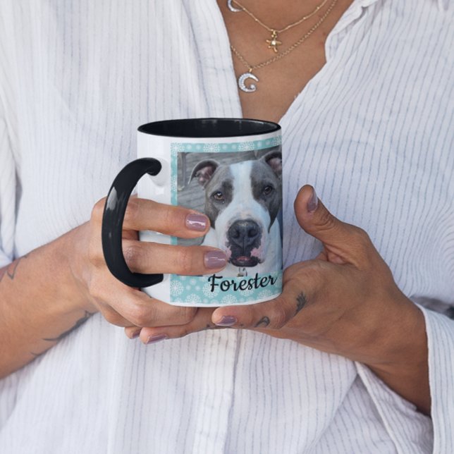 Pet photo snowflake pattern holiday gift mug (Creator Uploaded)