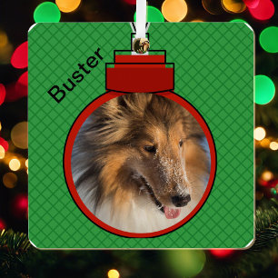 Pet Photo Template w Name Christmas Lightweight Me Metal Ornament