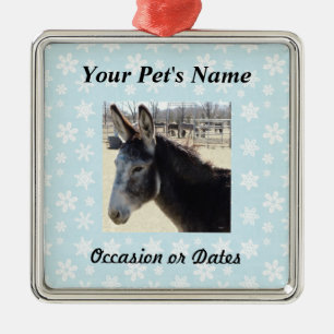Pet Photo with Blue Snow Background Metal Ornament