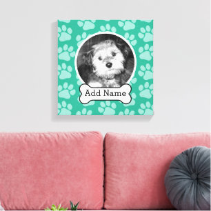 Pet Photo with Dog Bone and Paw Prints Green
