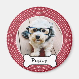 Pet Photo with Dog Bone - red polka dots Magnet