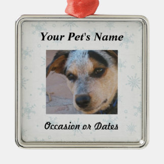 Pet Photo with Winter Snow Background Metal Ornament