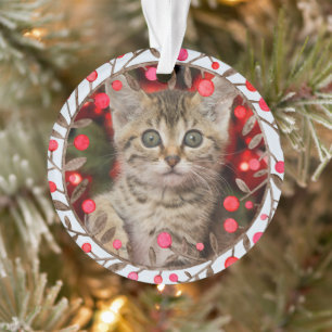 Pet Photo + Year & Watercolor Reindeer Pastel Blue Ornament