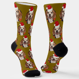 Pet Photo Yellow Brown Cute Santa Hats Christmas Socks