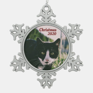 Pet Photograph, Christmas 2020, Personalized Snowflake Pewter Christmas Ornament