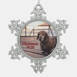 Pet Photograph, Christmas 2020, Personalized Snowflake Pewter Christmas Ornament