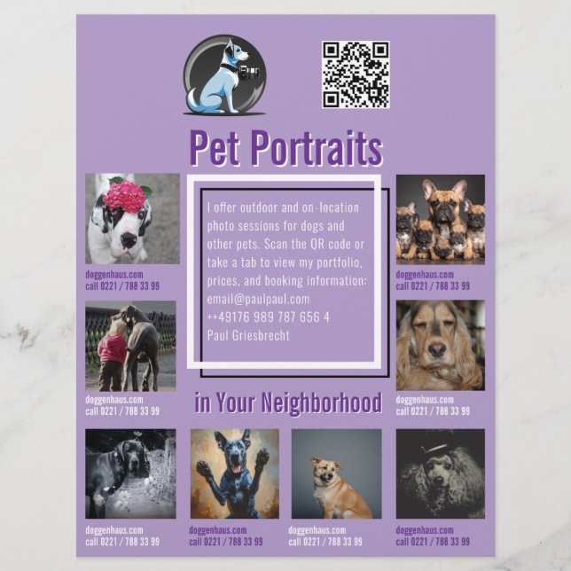 Pet Photography Session Flyer With QR Code & Tear‑ (Front)