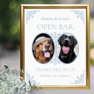 Pet Photos Blue Coastal Chic Wedding Open Bar Sign