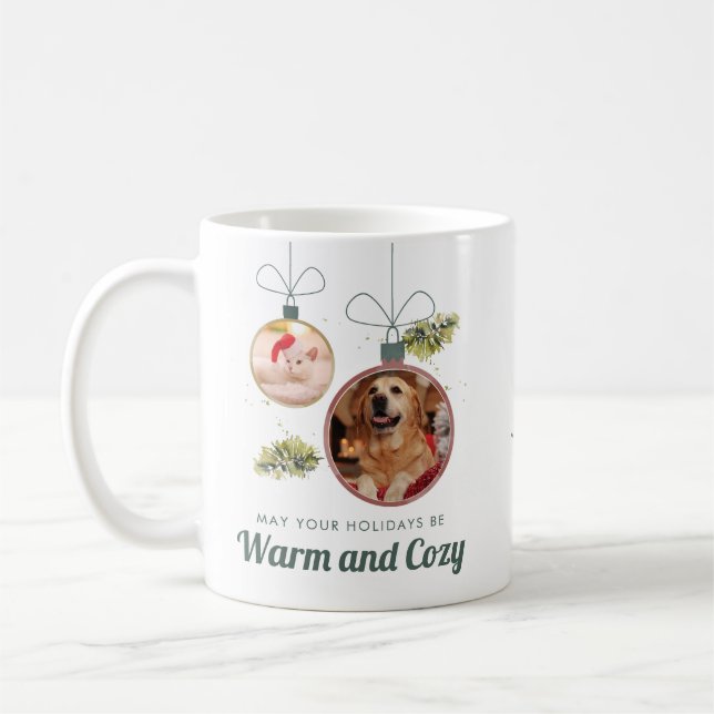 Pet Photos Family Christmas Holiday Custom Coffee Mug (Left)