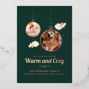 Pet Photos Family Christmas Modern Foil Holiday Card
